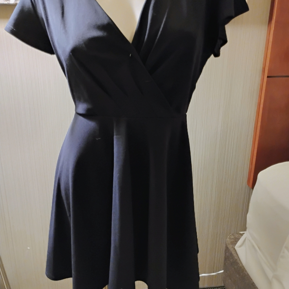 Trixxi Blue Fit and Flare Mini Dress with Flutter Cap Sleeves
